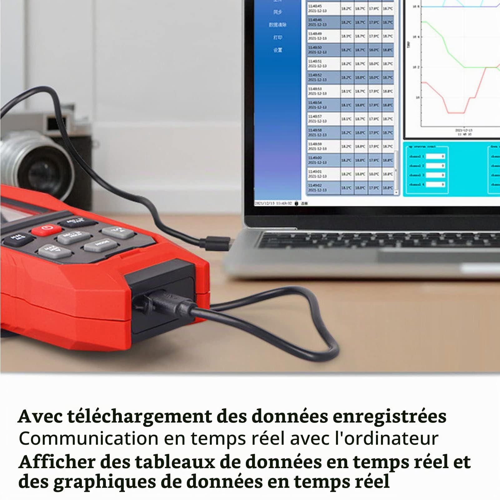 Type K Thermomètre à Thermocouple 4 Canaux Enregistreur de Données avec Sonde à Thermocouple