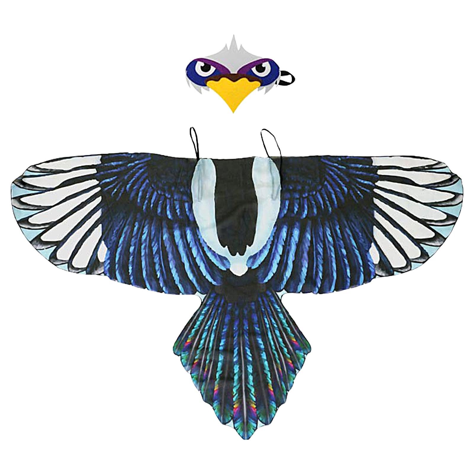 Disfraz de alas de pájaro para niños, disfraz de búho - Loro de alas de águila | Correas ajustables para los hombros, tela de gasa, máscara incluida, disfraz divertido para niños de 3 a 8 años