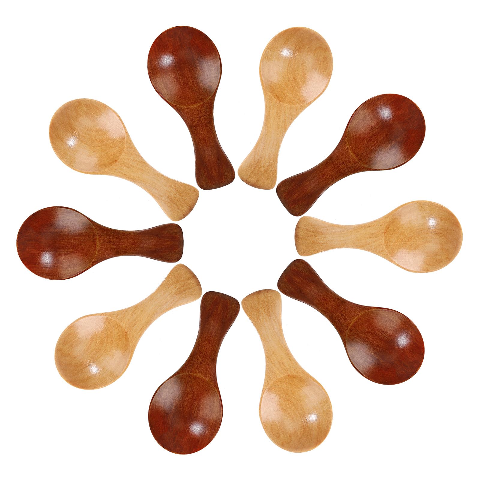 10PCS Petites Cuillères à Sel En Bois Avec Poignée Courte Artisanales Pour Miel, Café, Cuisine, Thé, Sucre, Sel, Confiture, Moutarde, Glace