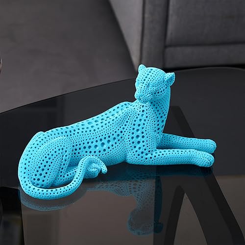 Estatua moderna de leopardo de lunares, esculturas de leopardo azul, decoración del hogar, diseño de lunares funky de resina, decoración de mesa