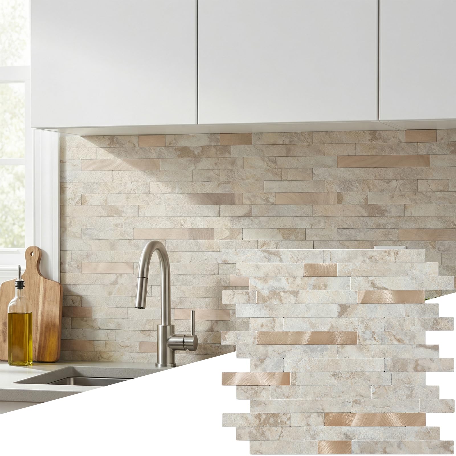 Yipscazo Beige Rocks + Rose Gold Backsplash