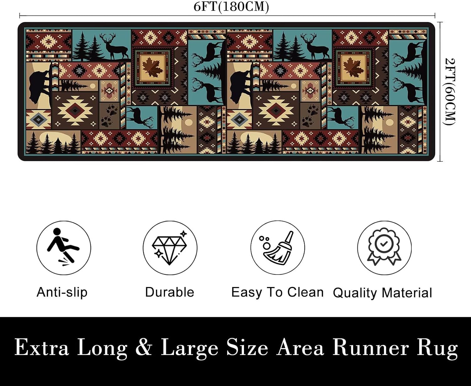 Cabin Runner Rug 2x6 Hallway Rugs,Deer Country Lodge Bear Wildlife Rustic Entryway Rugs Southwestern Rug Indoor Entrance Door Mat Washable Kitchen Runners Non Slip Accent Throw Area Carpet for Hallway