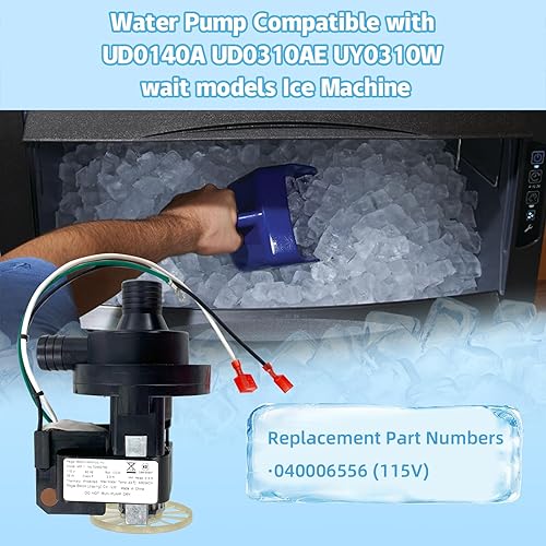 Miniatura 2 de 040006556 Bomba de agua, negro, acero inoxidable, 115V, 60Hz, 1PH, compatible con UD0140A, UD0310AE, UY0310W bombas de agua para máquina de hielo