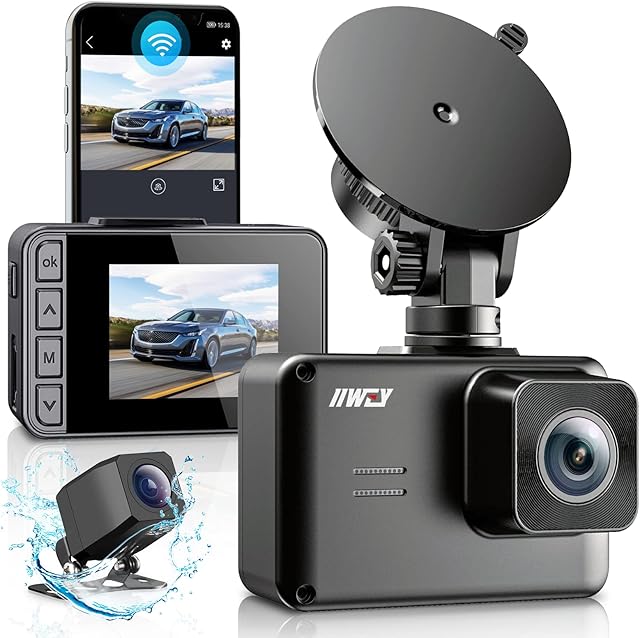iiwey N2 Dash Cam 4K Front and Rear Dual, Mini Car Camera Wifi with App Control, Dashboard Camera for Car with Super Capacitor, Night Vision, Loop Recording, Support 256GB Max
