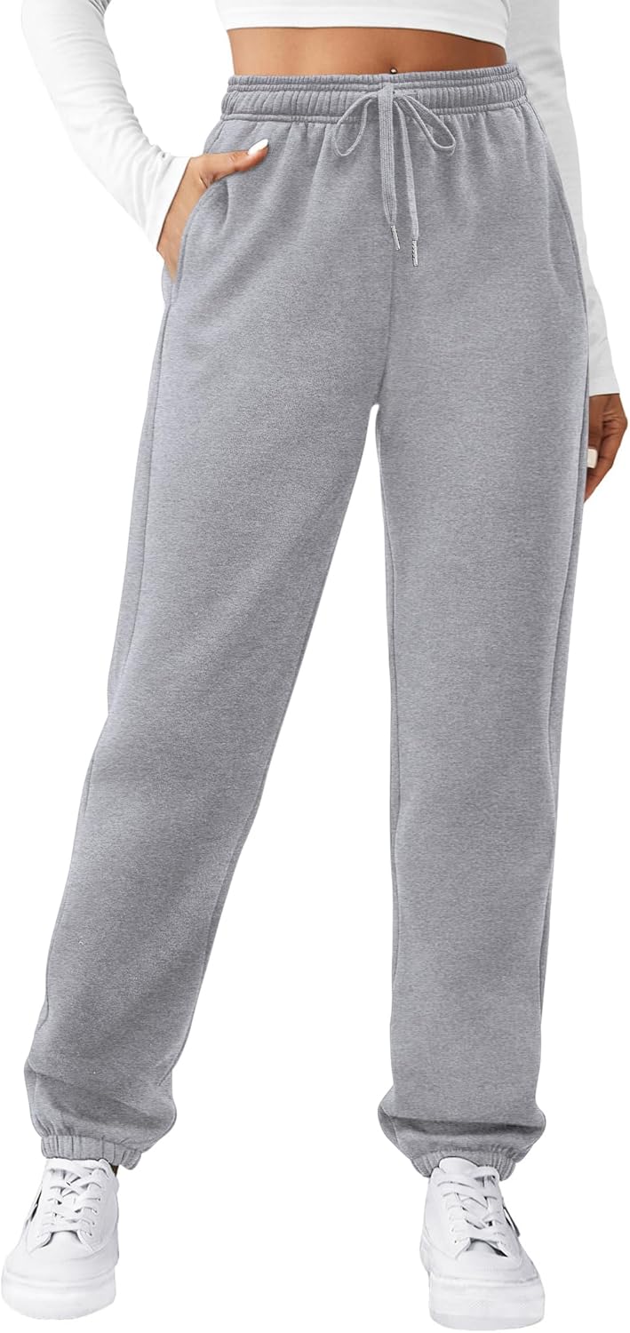 Zeagoo Joggingbroek voor dames, baggy, lange broek, casual, hoge taille, sportbroek, effen, stretch, vrijetijdsbroek, warme sweatpants met zakken, S- XXL, zwart, M