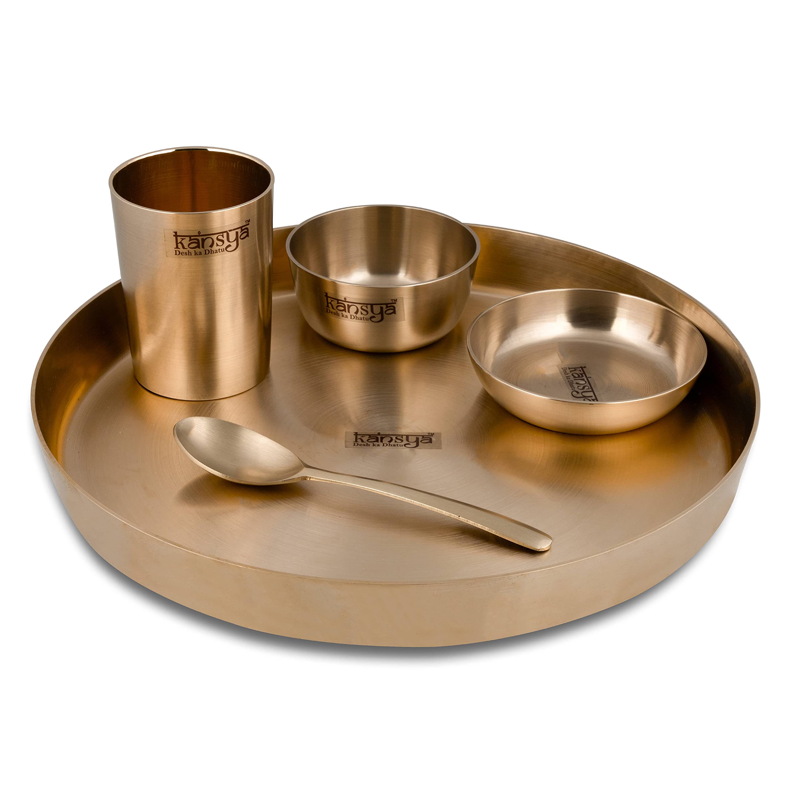 78:22 Ratio Pure Bronze Dinner Set of 5-11" Thali, Elegant, Durable, Traditional Bronze Dinnerware Set Gold Improve Taste, Digestive System & Health