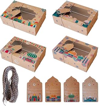 Fjlitx Ramadan Eid Mubarak Favor Boxes 20pcs Eid Mubarak Box Party Favors Candy Ramadan Box with Label Cards and String