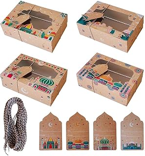 Ramadan Eid Mubarak Favor Boxes 20pcs Eid Mubarak Box Party Favors Candy Ramadan Box with Label Cards and String