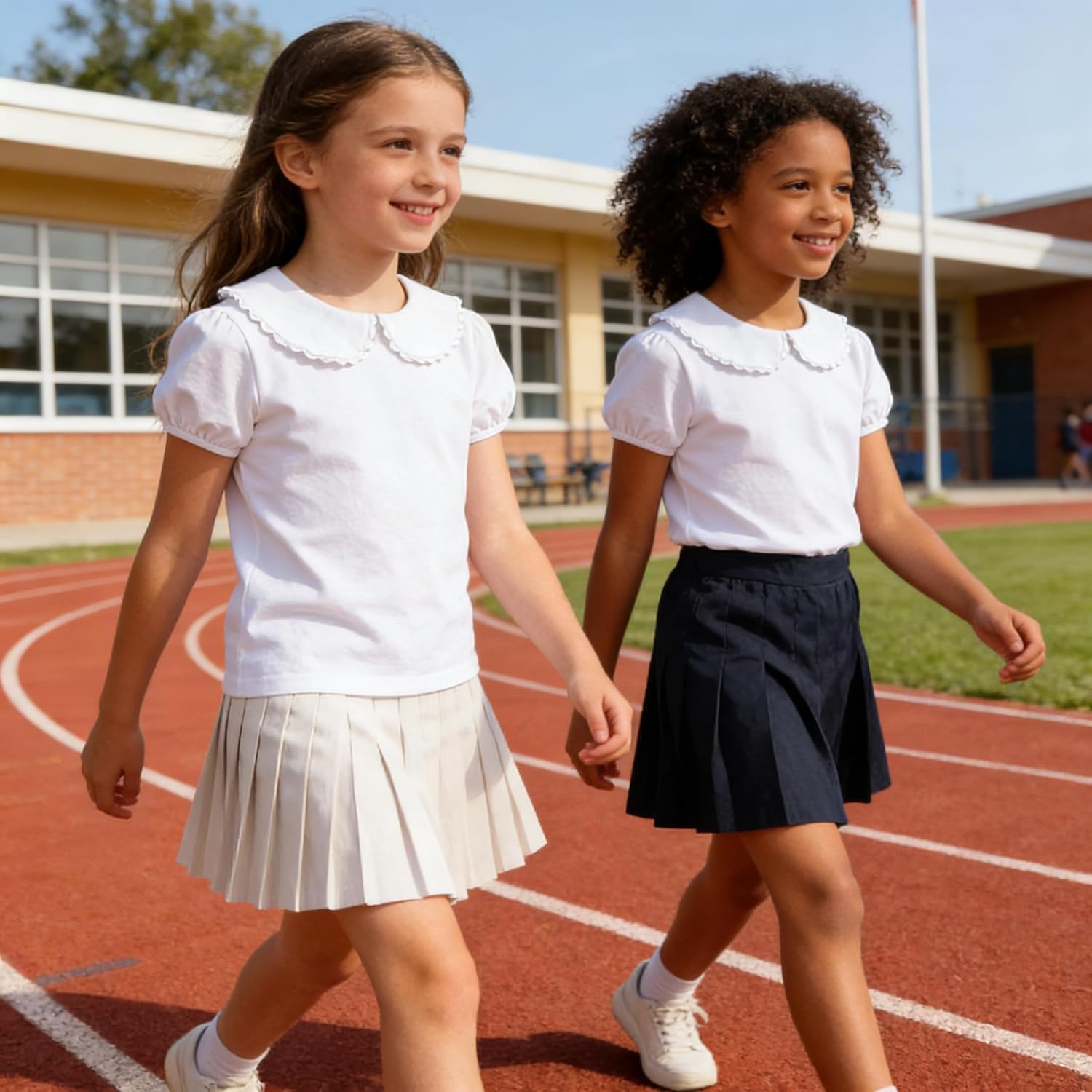 LYSMuch 2-5T Toddler Girls Peter Pan Collar Shirt Puff Short Sleeve Basic Top Blouse Solid Color Tee - Image 3