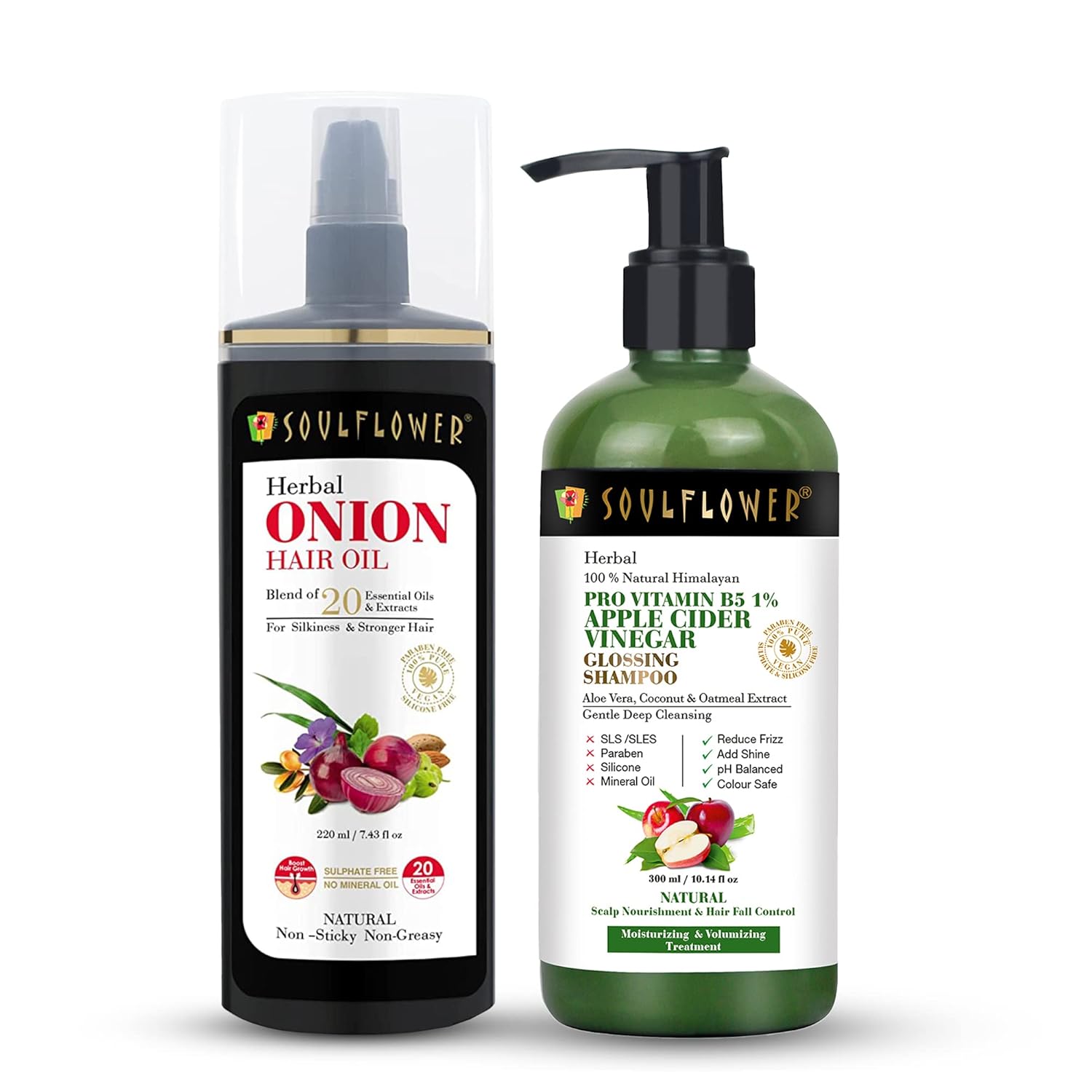 Soulflower Pack of 2 Red Onion Hair Oil and Apple Cider