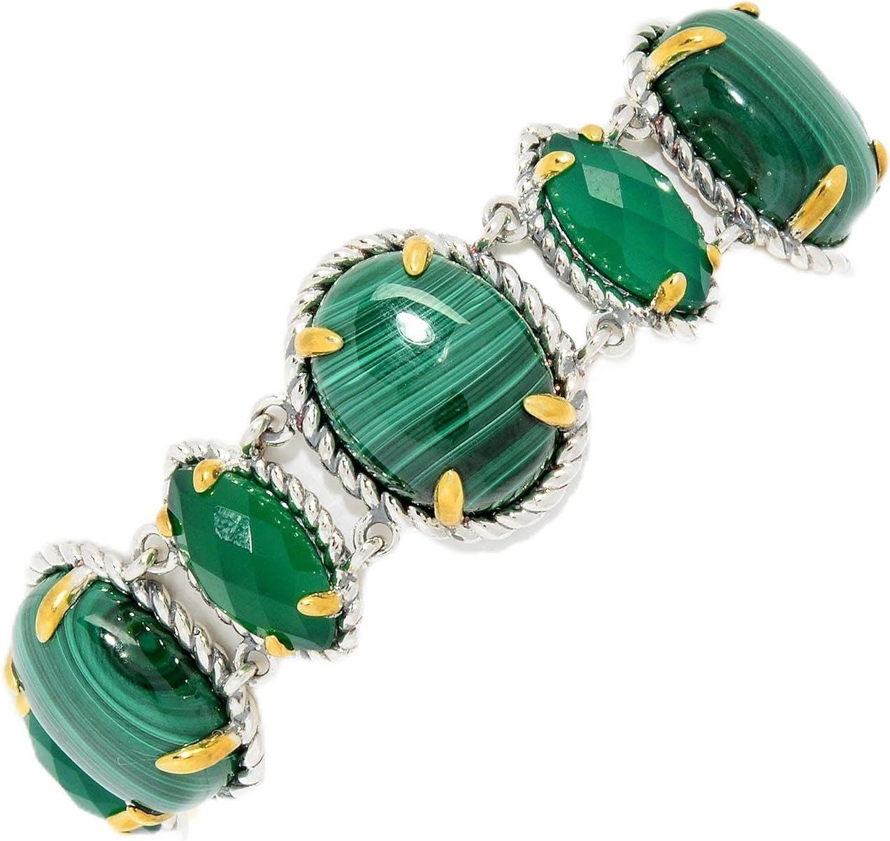925 Sterling Silver Malachite,Green Agate Bangle
