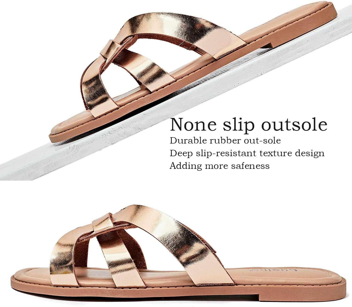 Luoika Women's Wide Width Flat Slides Sandals, Slip on Slide Sandal Casual Comfortable Summer Beach Shoes for Women. - Image 5