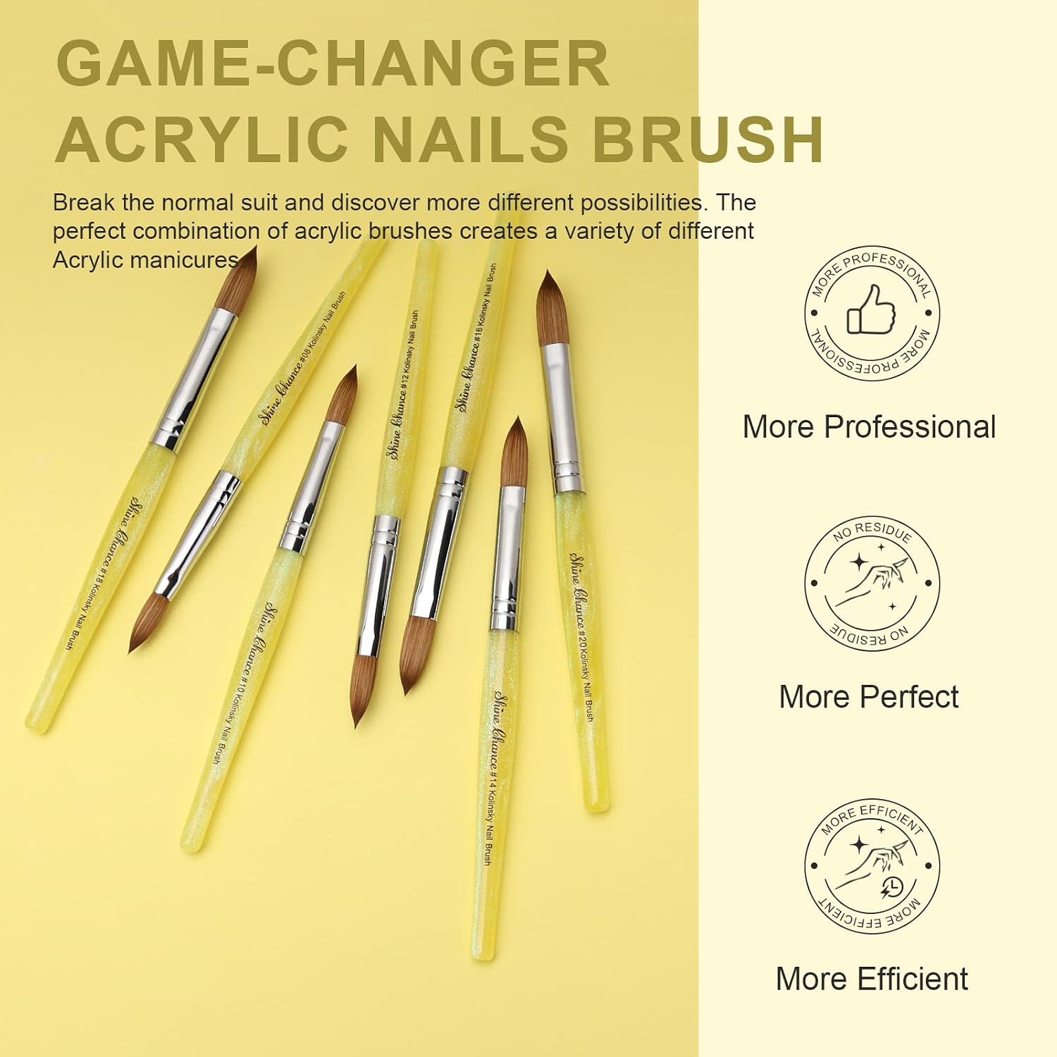 Acrylic Nail Brush Size 20, 100% Pure Kolinsky Nail Brush for Acrylic Application, Professional Nail Extension Manicure Tool Nail Drawing Pen for DIY Home Salon(Yellow)