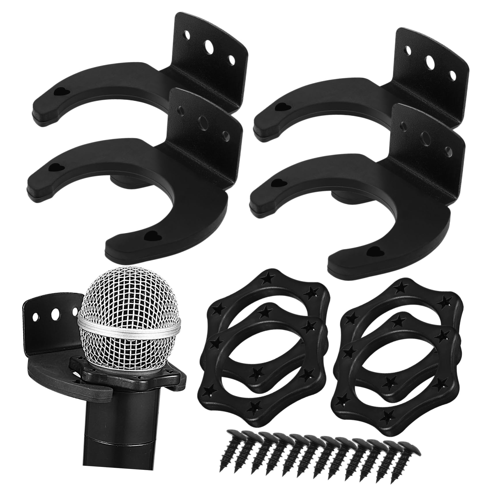 VICASKY 4Sets Microphone Hooks with Screws Hexagonal Microphone Rings for Secure Mounting and Storage for Podcasting and Streaming
