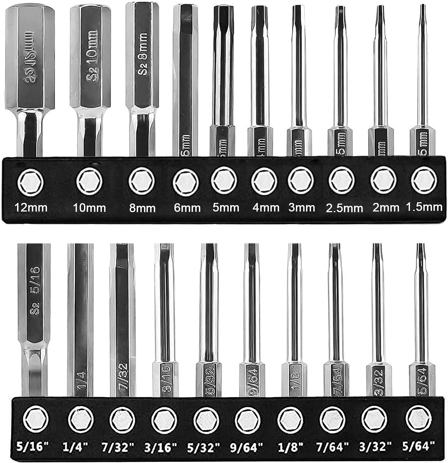 JONMON Hex Head Allen Wrench Bit Set - 20Pcs 1/4 Inch Hex Shank S2 Steel Metric & SAE Quick Change Magnetic Tip Screwdriver Drill Driver Bits for Assembling Furniture, 2.36 Inch Length