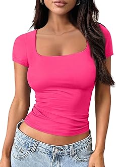 Trendy Queen Tshirts Shirts for Women Double Lined Going Out Crop Tops 2025 Spring Summer Workout Y2k Clothes Beach Fashion