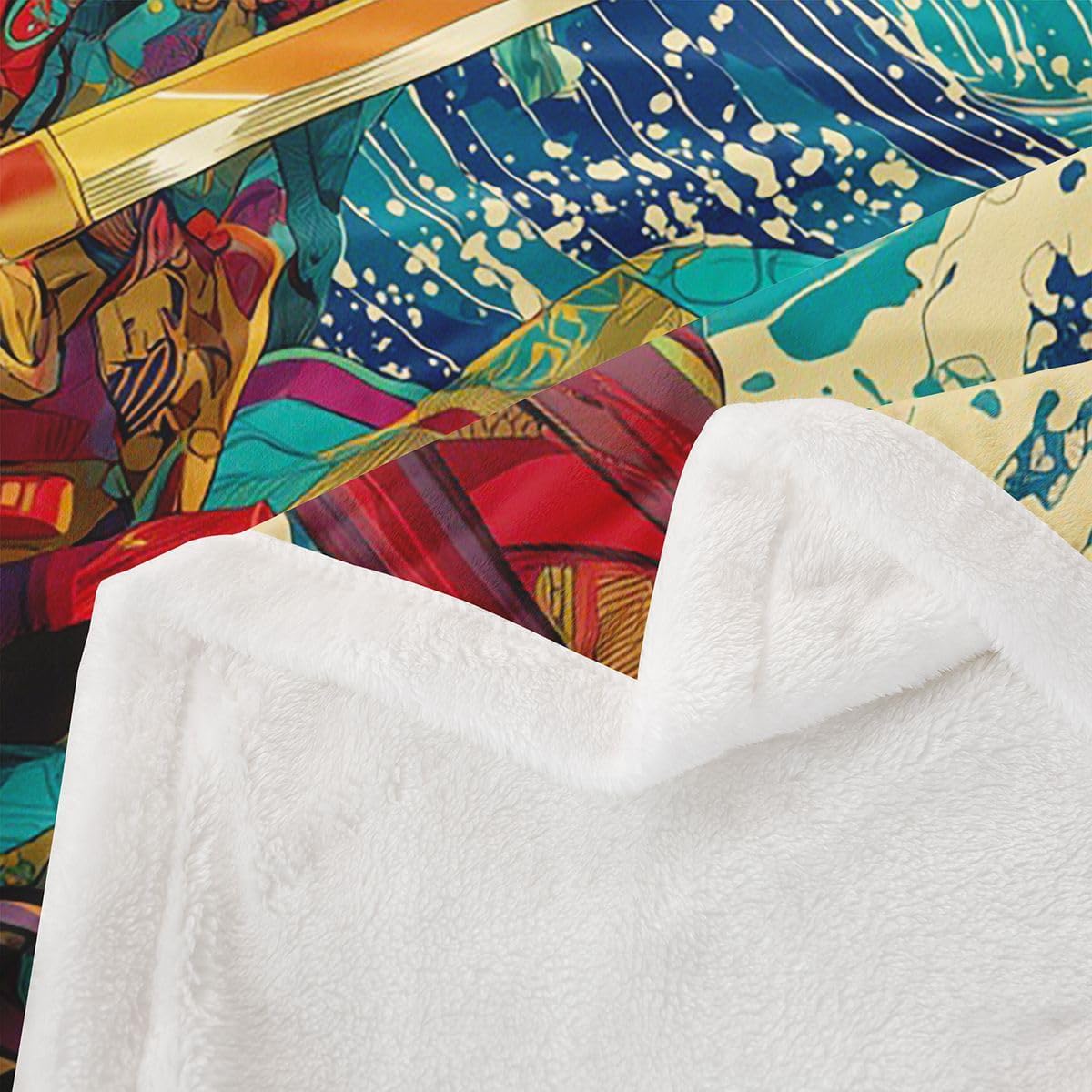 Erosebridal Samurai Anime Throw Blanket Japanese Style Fleece Blanket Queen Size Kids Ocean Waves Fuzzy Blanket for Boys Girls Teens Modern Aesthetic Home Decor Plush Bed Blanket