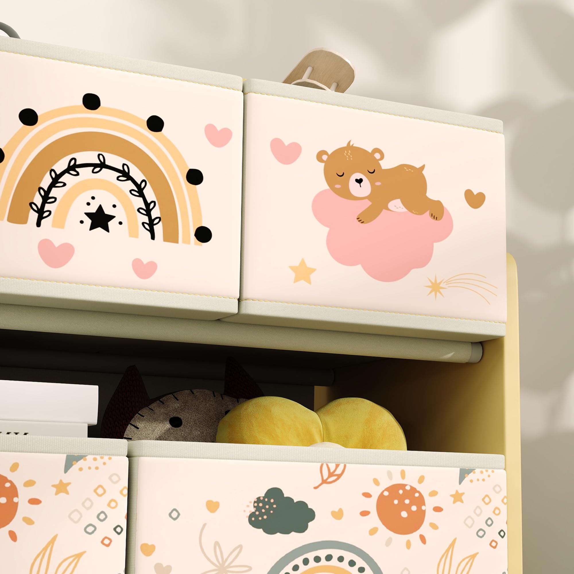 AIYAPLAY Estantería para Juguetes para Niños Organizador de Juguetes con 9 Cestas de Tela no Tejida para Guardería Sala de Juegos 93x30x70 cm Amarillo