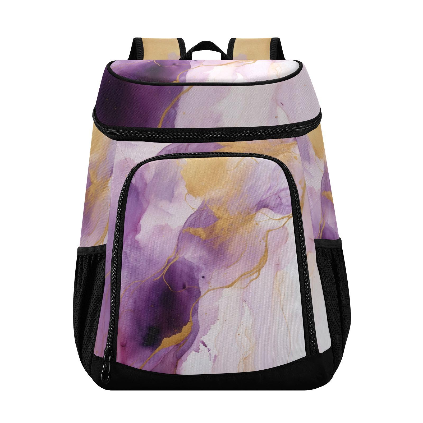 Purple Marble Gold Fluid White Cooler Backpack Cooler Insulated Leak Proof Lunch Backpack 36 Cans Waterproof Soft for Men Women Picnic Hiking Camping Beach