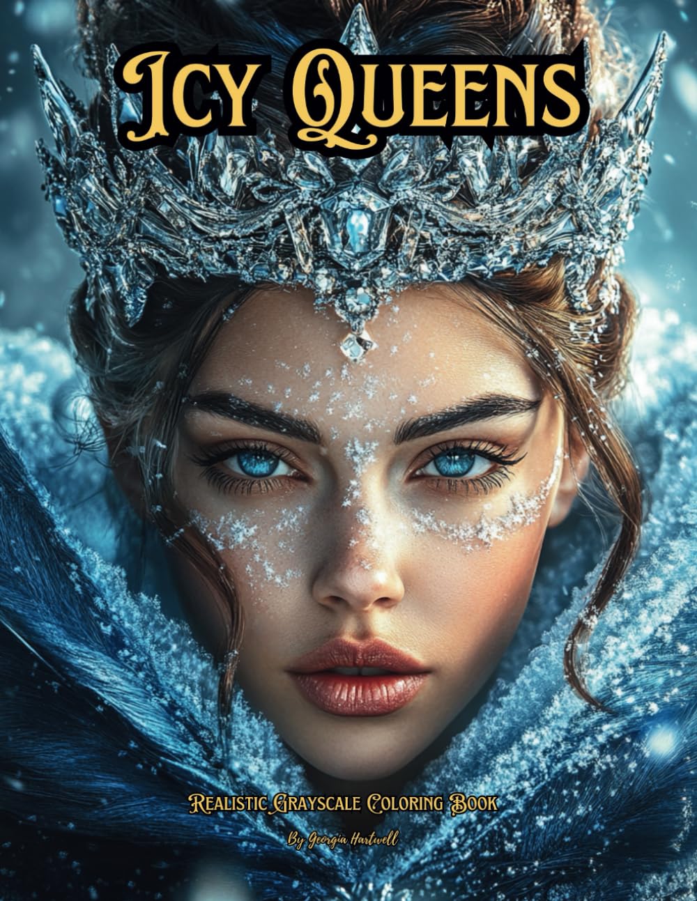 Icy Queens: Realistic Grayscale Coloring Book: 70 Grayscale Coloring Pages of Beautiful Women and Animals in Winter Scenes for Stress-Relief and Mindfulness