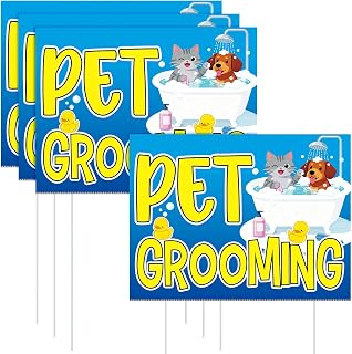 Bucherry 3 Pack Pet Grooming Yard Sign with Stakes 16" x 12" Double Sided Pet Salon Signs for Dog Cat Groomer Shop Outdoor Lawn Advertising Business Promotion