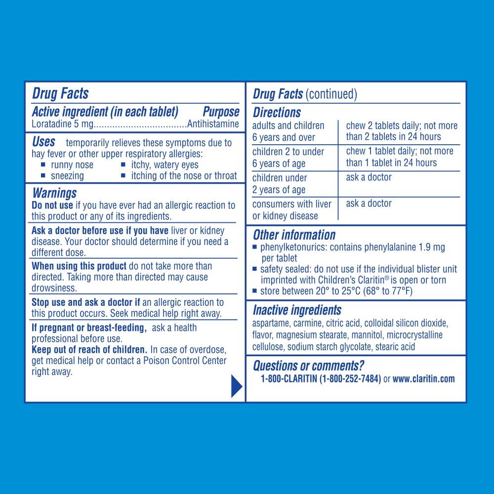 Claritin 24 Hour Allergy Chewables for Kids, Non Drowsy Allergy Relief, 30 Count