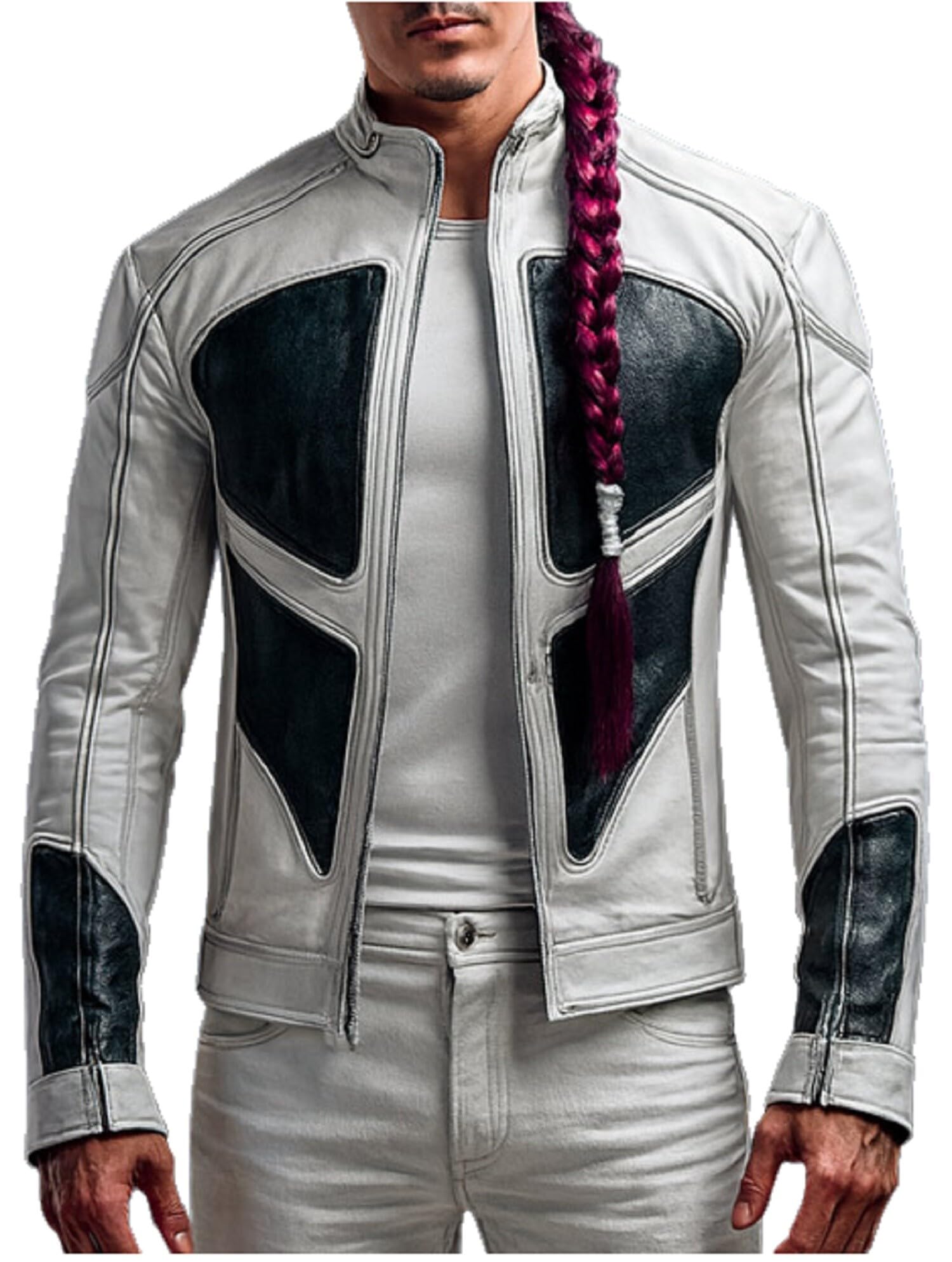 Chaqueta de cuero de alta calidad para hombre, de dos tonos, blanco y blanco, para motociclismo, ropa de calle