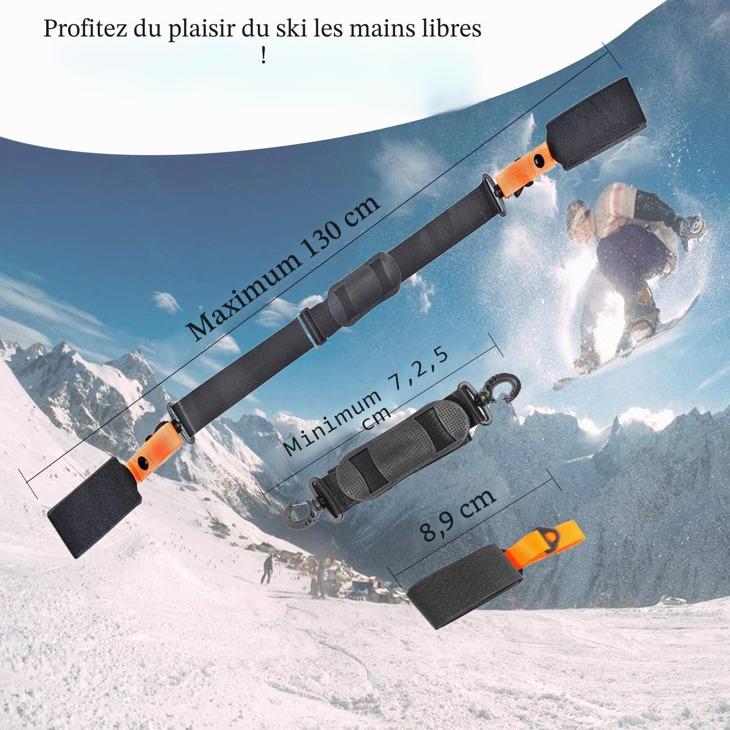 Sangles de Ski pour Transport de Skis, Bandoulière Réglable avec Support Rembourré