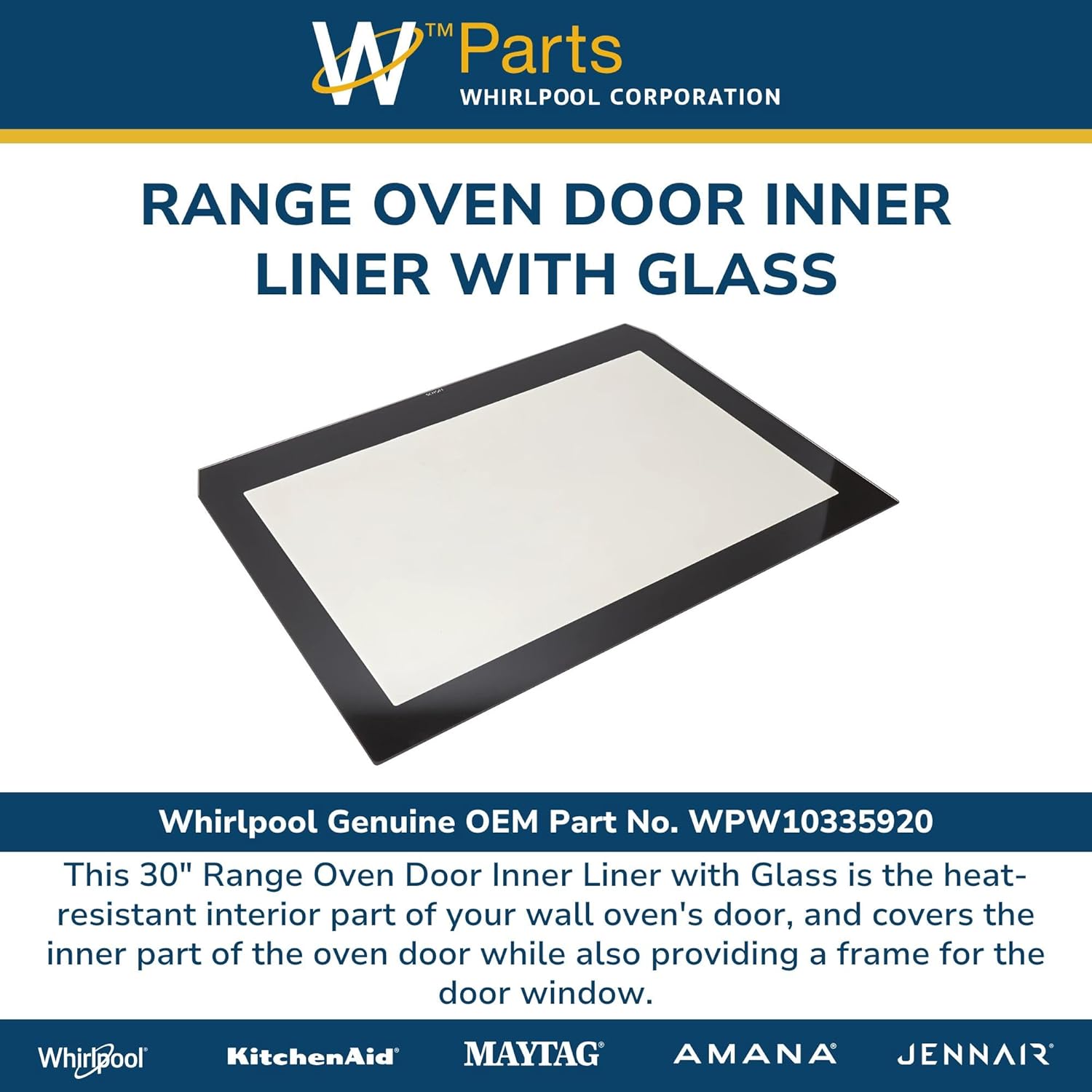Whirlpool WPW10335920 Genuine OEM Range Oven Door Inner Liner with Glass Replacement Part