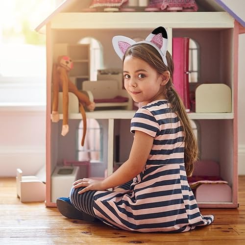 Miniatura 4 de Diadema con orejas de gato, 4 piezas de accesorios de fiesta de cumpleaños para niños, diadema de franela de dibujos animados, pinzas para el