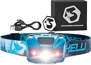 Foxelli USB‑C Rechargeable LED Headlamp – Ultra‑Light 2.4 oz &amp; Bright 180 Lumens – Red/White Light, 5 Modes, IPX5 Waterproof, 40 h Runtime for Trail Running, Camping, Hiking