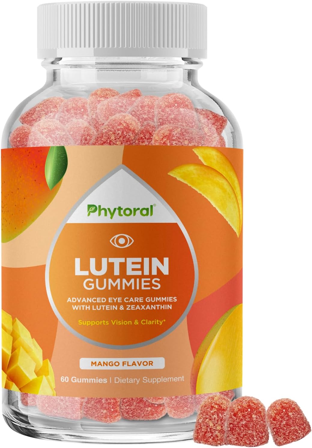 Adults Lutein Gummies - Mango Flavored Potent Lutein and Zeaxanthin Supplements for Eye Health - Eye Vitamins for Blue Light Protection, Dryness, Strain Support & Visual Sharpness - 60 Count