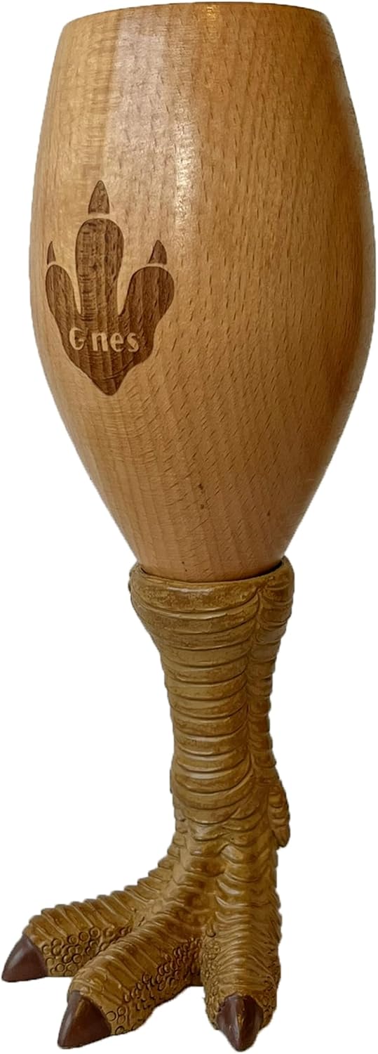 G'nes Wine Wooden Goblet with T-Rex Leg 250 ml - Unique gift for Wine Lovers & Adult Dinosaur Fans | Funny Geeky Stocking Stuffer | Eco-friendly
