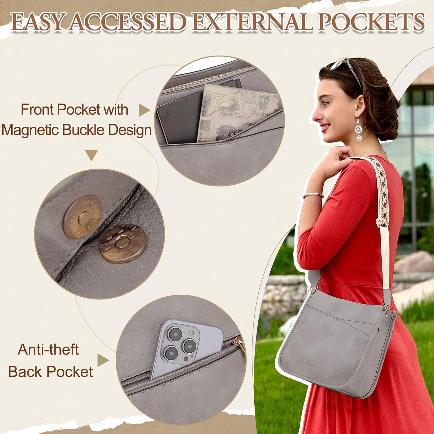 VX VONXURY Crossbody Bags for Women,Trendy Vegan Leather Shoulder Handbags,Fashion Hobo Purses with 2 Wide Straps