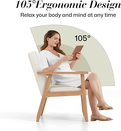 Miniatura 4 de KCC Mid-Century - Juego de 2 sillas decorativas de tela de lino, silla de ocio tapizada, cómoda silla auxiliar de lectura con reposabrazos y marco