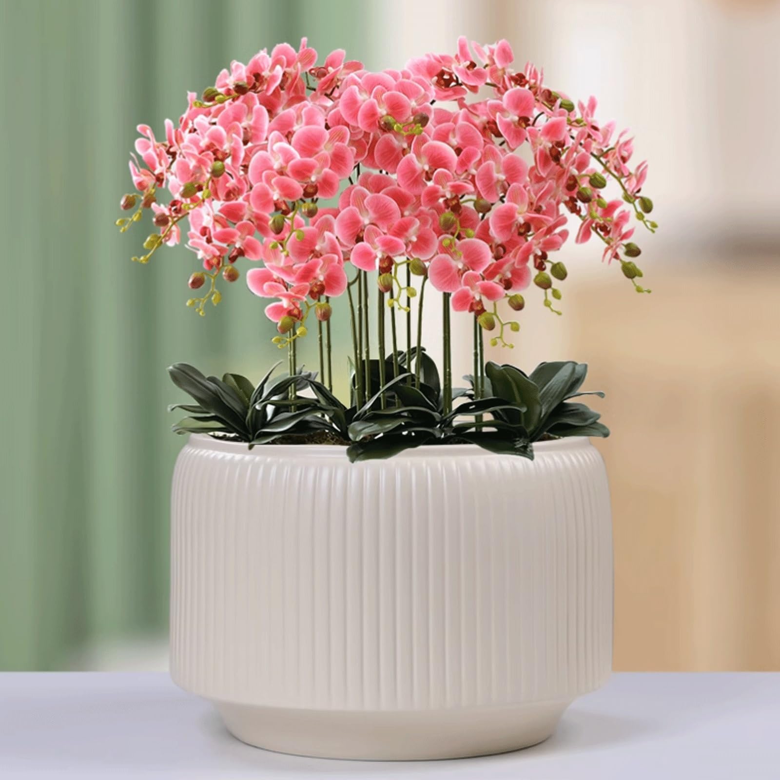 Dekoracyjna ceramiczna doniczka do orchidei z otworem drenażowym, nowoczesna okrągła donica z szerokim otworem, doniczka na sukulenty do wnętrz, do salonu, dekoracji domu, na taras (biała, CH)
