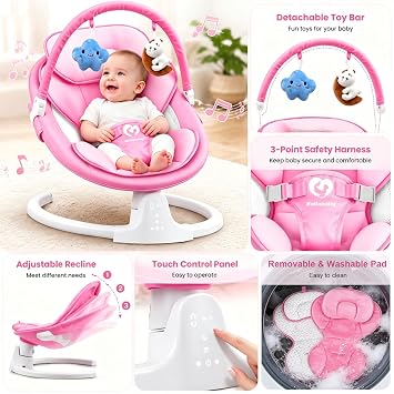 Bluetooth Baby Swing,5 Speeds,3 Angles,Remote,Indoor Outdoor Portable