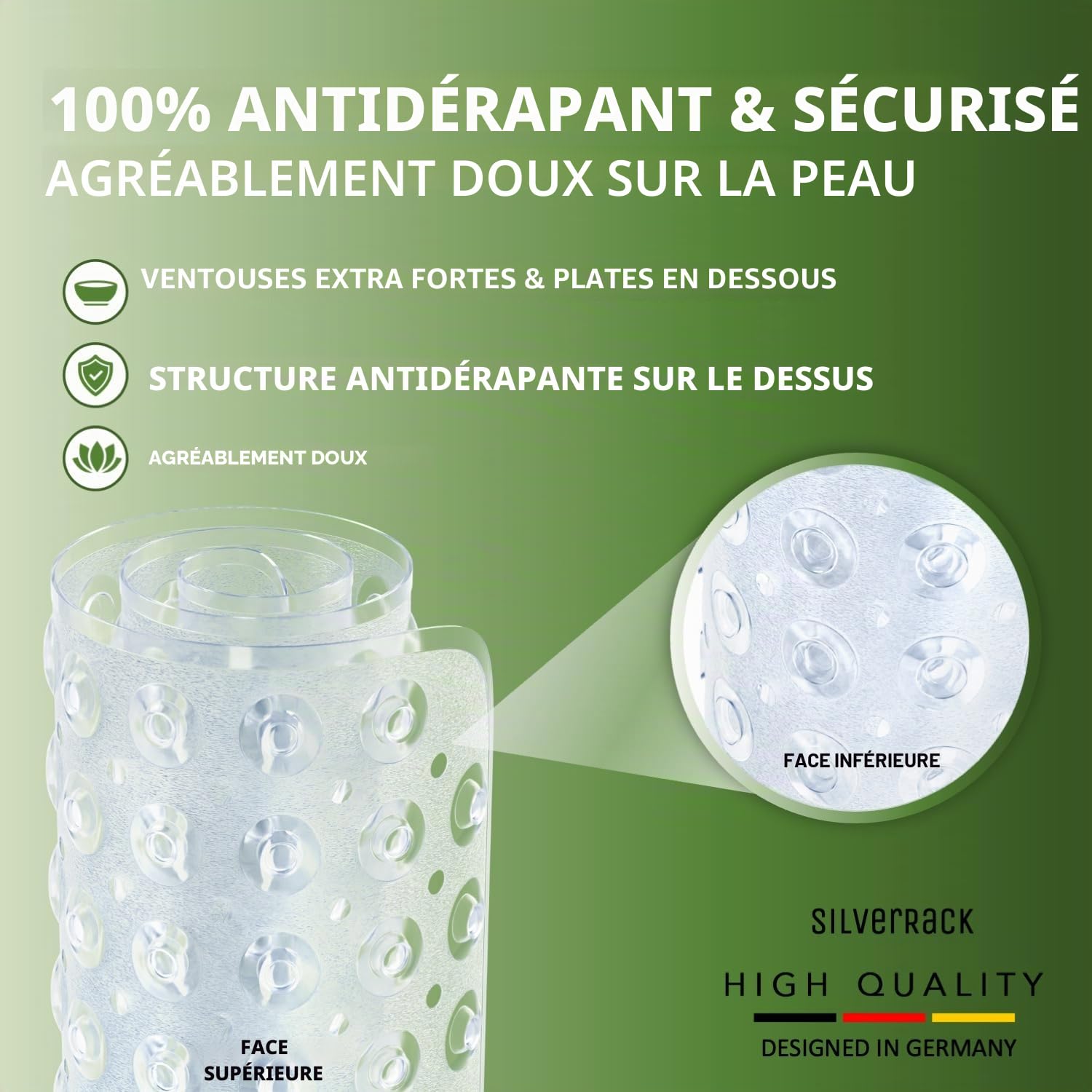 Tapis de Bain antidérapant 100 x 40 cm SilverRack DermaSensitivo sans BPA pour Bébés