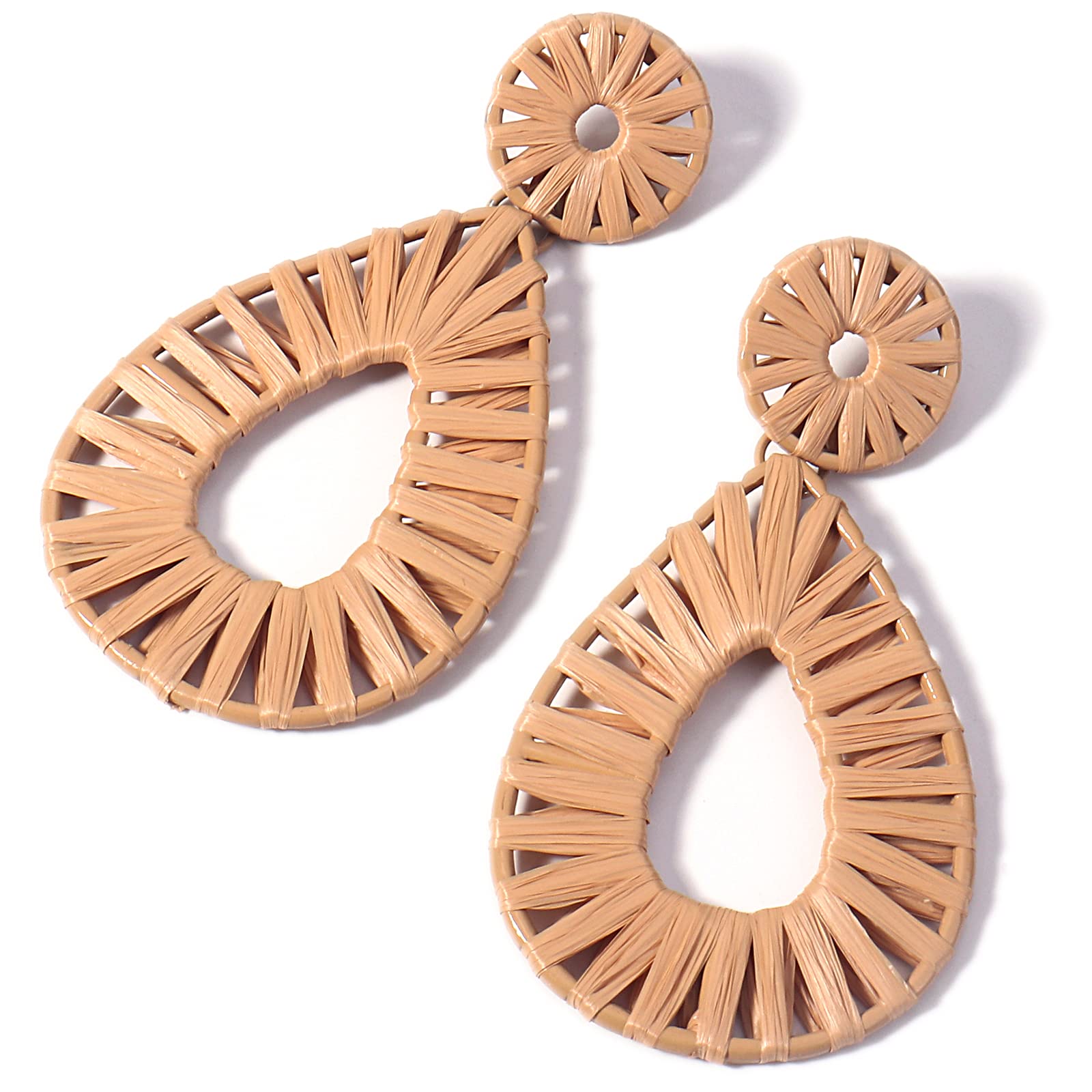 Boho Raffia Earrings Statement Teardrop Earrings Drop Dangle Bohemian Earrings for Women Cute Handmade Earring