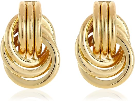 Chunky Gold Plated Knot Earrings for Women Trendy Link Earrings Statement Earrings
