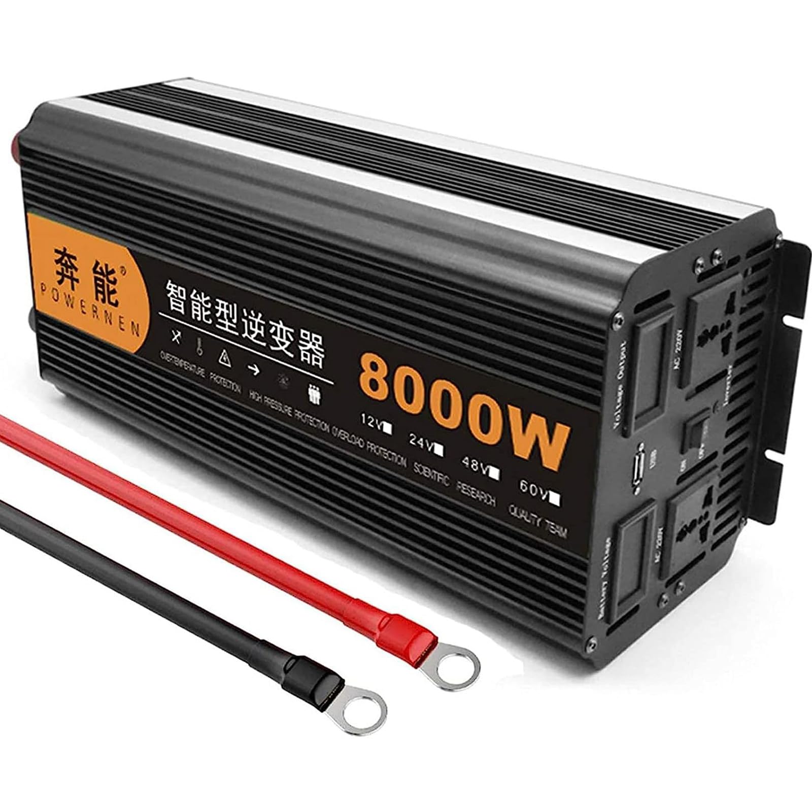 Przetwornica napięcia z czystą falą sinusoidalną 3200w 4000w 5000w 6000w 8000w 9000w 12000w 15000w DC 12v 24v do AC 220v konwerter z pilotem i podwójnymi gniazdami prądu,8000W-24Vto220V
