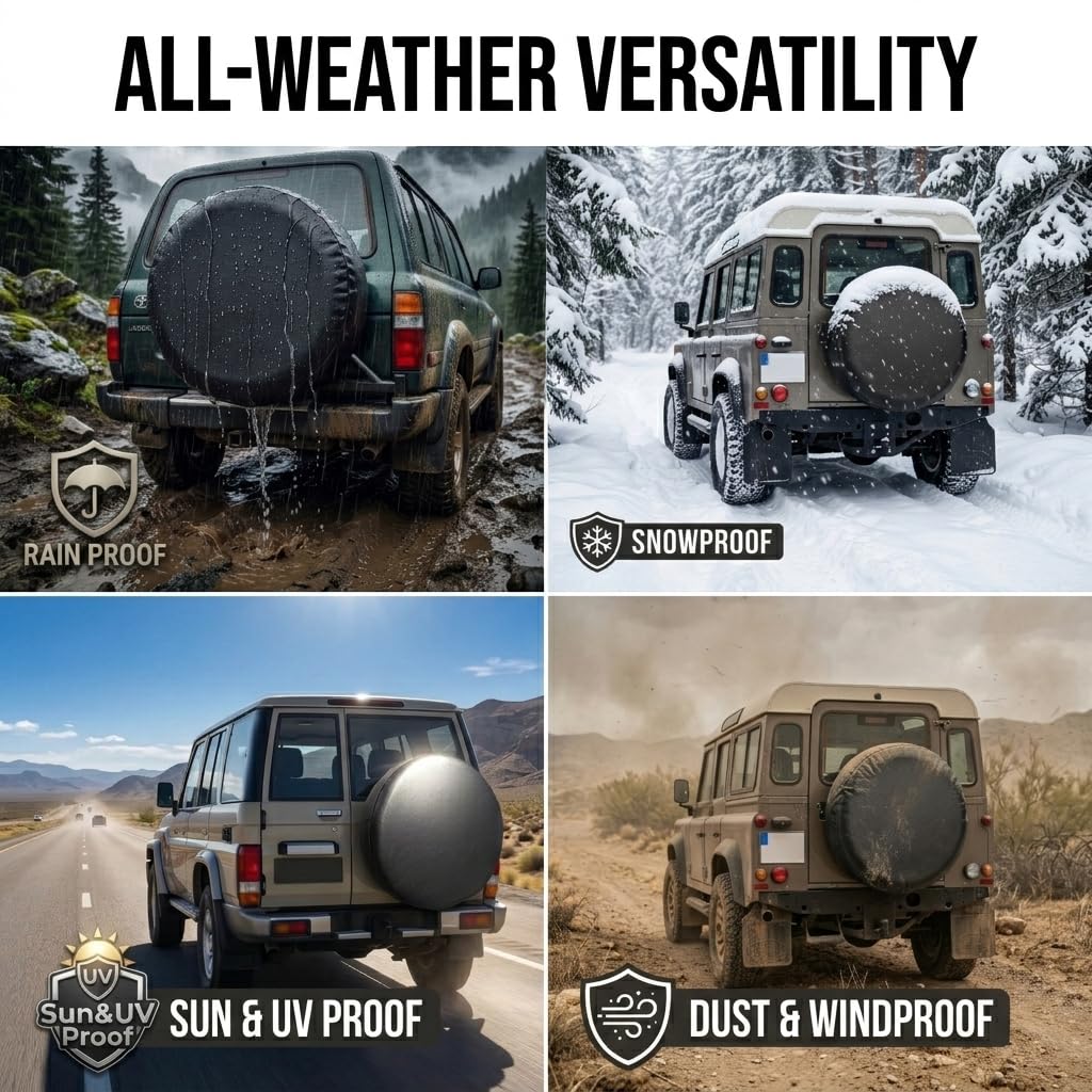 Comily Plus+ Spare Tyre Cover 14 Inch (Fits 175/70R14 185/70R14 195/70R14 205/70R14)-Thick Waterproof PVC + Elasticized Back Hem,Fits RV/Trailer/Camper, Black — view 5