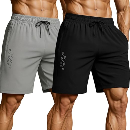 3Colors RGB Men's Outdoor Quick Dry Lightweight Sports Shorts Zipper Pockets-Dot Holes