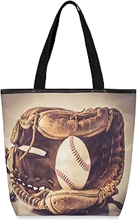 Sacolas de lona com zíper e bolso interno, bolsa de ombro feminina casual bolsa de mão luva de beisebol vintage, bolsas de compras reutilizáveis de cozinha, bolsas de lona para uso em bolsas de livros, sacolas de compras, sacolas de presente, Multicor