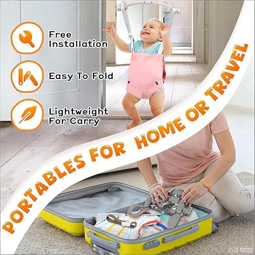 Miniatura 2 de Puentes de puerta de bebé, puente portátil para bebé, puerta de bebé con resorte fuerte y correa ajustable, configuración rápida y fácil de usar