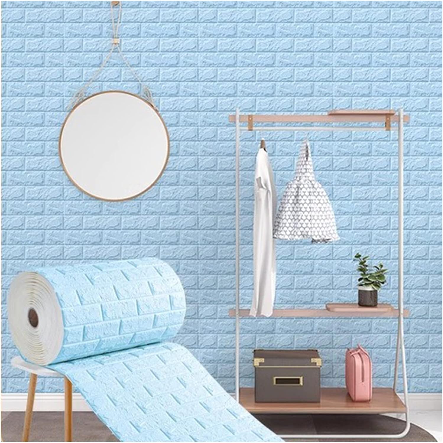 Wall Stickers Blue Wall Sticker Self-Adhesive Wallpaper, Children and Boy Bedroom Anti-Collision Wallpaper, Thickened and Soft, Waterproof and Durable (Color : Blue, Size : 0.7x10m)