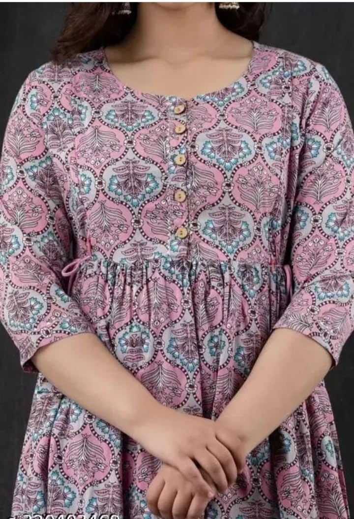 Rishabh Creation Women's Cotton Floral Printed Maternity Dress Kurti with Feeding Zipper Blue Pink 3
