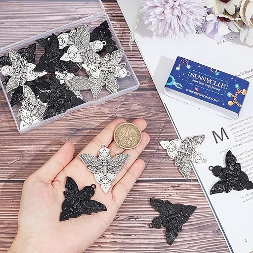Miniatura 10 de SUNNYCLUE 1 caja de 20 dijes góticos de polilla de 1.614 x 1.024 in para Halloween, calavera y esqueleto para Halloween, diseño de animal volador,