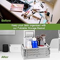 Vista 4 de Paquete de 2 pequeñas cestas de almacenamiento de plástico pastel, cajas plegables para organizar, mini contenedores que ahorran espacio para aula