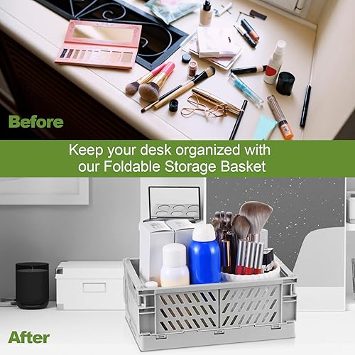 Miniatura 4 de HUUSMOT Paquete de 2 cajas de almacenamiento en colores pastel, cajas de almacenamiento plegables, cestas de plástico para organizar, bonita canasta